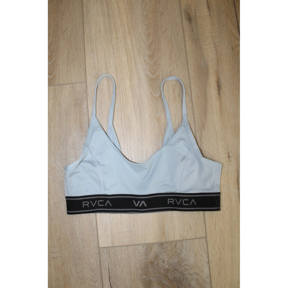 RVCA Women's Light Blue Logo Band V-Neck Spaghetti Strap Sports Bra Bralette S